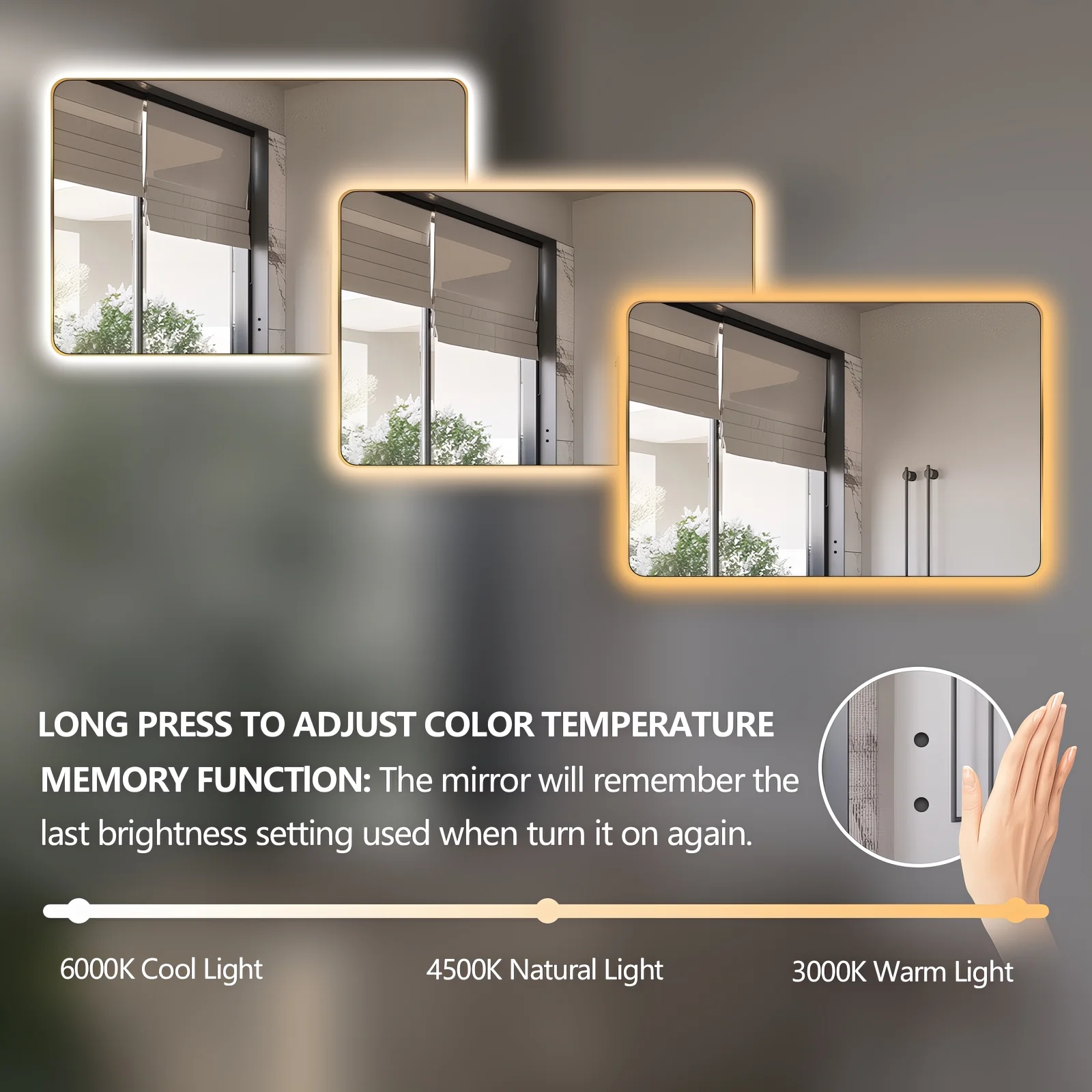 Curva Rectangle Brushed Gold 1200 x 800 Touchless LED Mirror - Three Light Temperatures - Image 7
