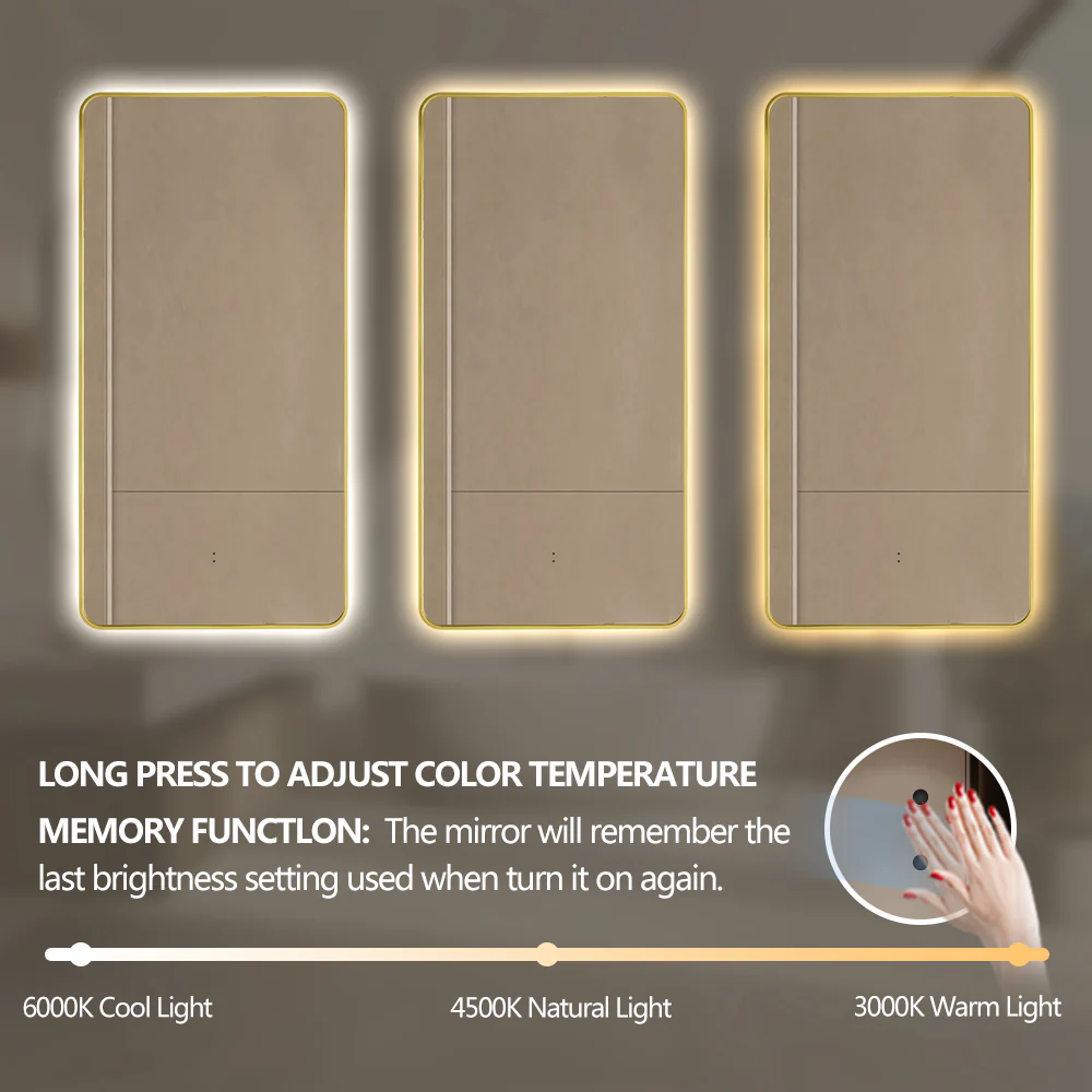 Curva Rectangle Brushed Gold 450 x 900 Touchless LED Mirror - Three Light Temperatures - Image 4