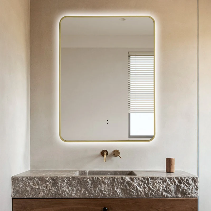 Curva Rectangle Brushed Gold 600 x 800 Touchless LED Mirror - Three Light Temperatures