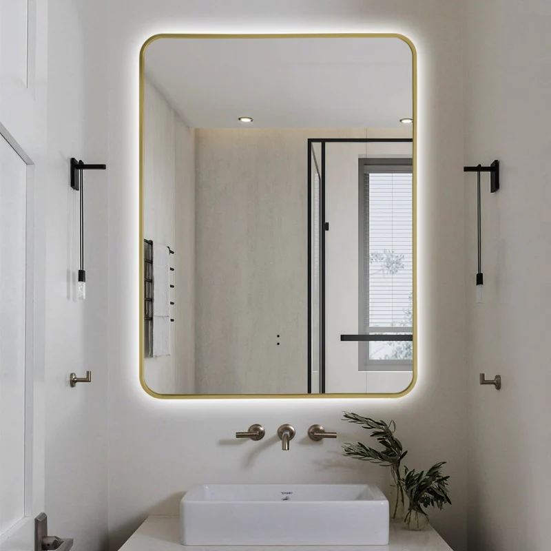 Curva Rectangle Brushed Gold 600 x 800 Touchless LED Mirror - Three Light Temperatures - Image 2