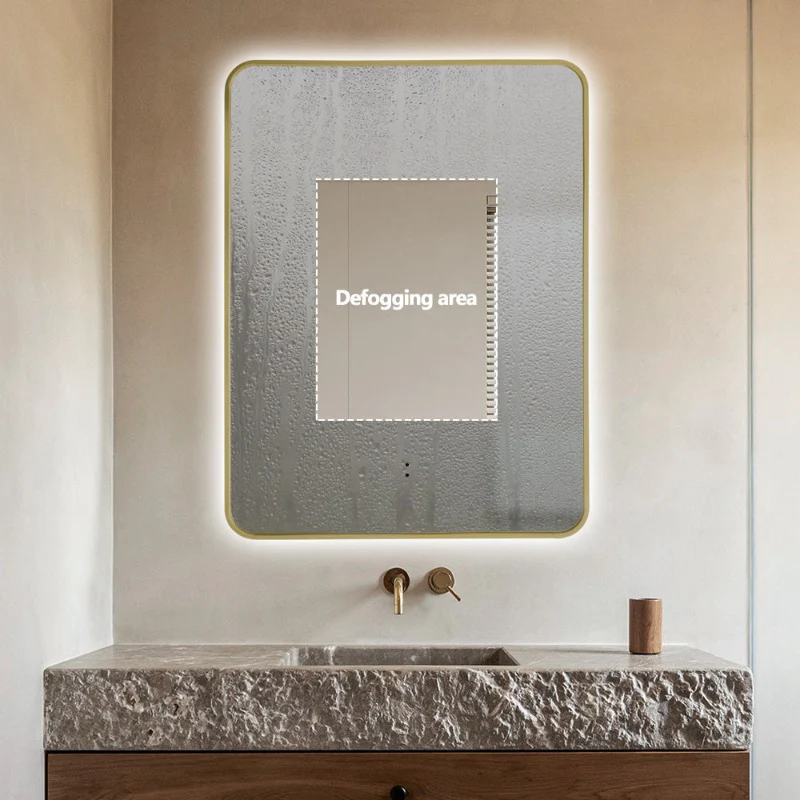 Curva Rectangle Brushed Gold 600 x 800 Touchless LED Mirror - Three Light Temperatures - Image 4