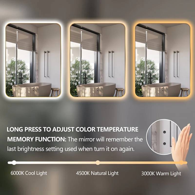 Curva Rectangle Brushed Gold 600 x 800 Touchless LED Mirror - Three Light Temperatures - Image 5