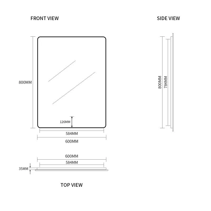 Curva Rectangle Brushed Gold 600 x 800 Touchless LED Mirror - Three Light Temperatures - Image 7