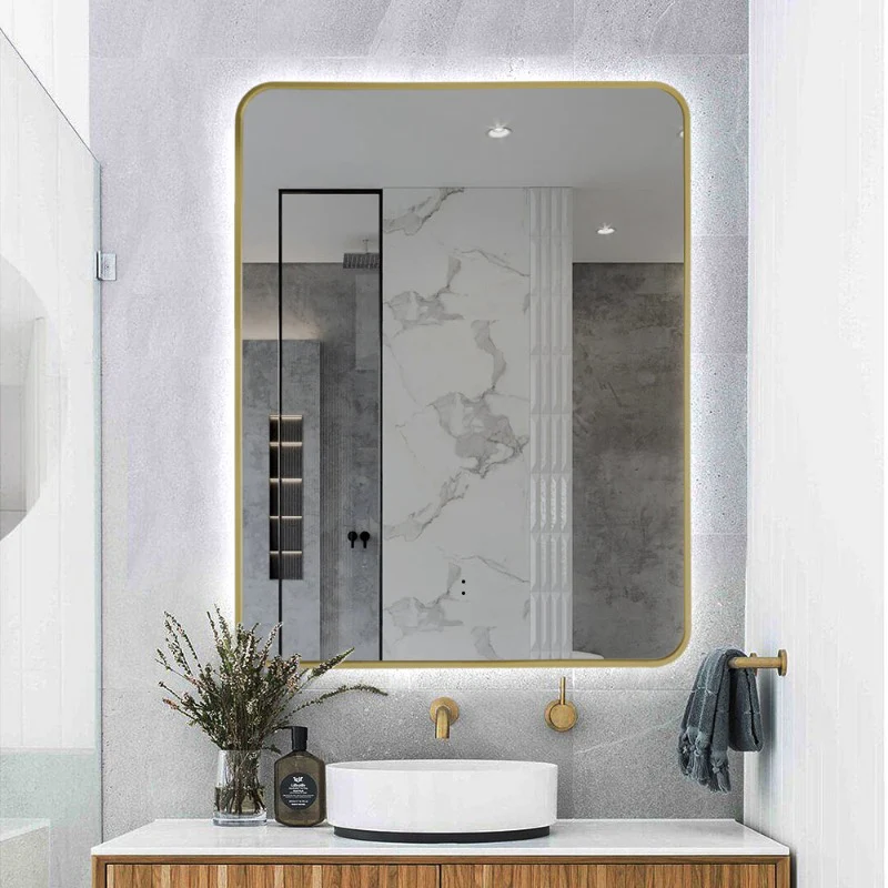 Curva Rectangle Brushed Gold 700 x 900 Touchless LED Mirror - Three Light Temperatures - Image 2