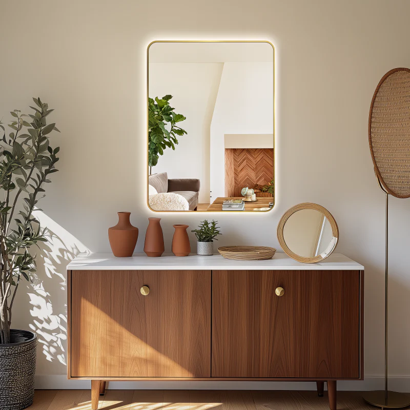 Curva Rectangle Brushed Gold 700 x 900 Touchless LED Mirror - Three Light Temperatures - Image 3