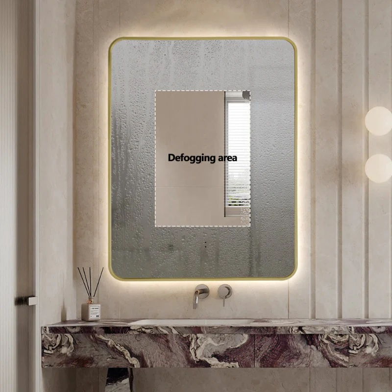 Curva Rectangle Brushed Gold 700 x 900 Touchless LED Mirror - Three Light Temperatures - Image 6