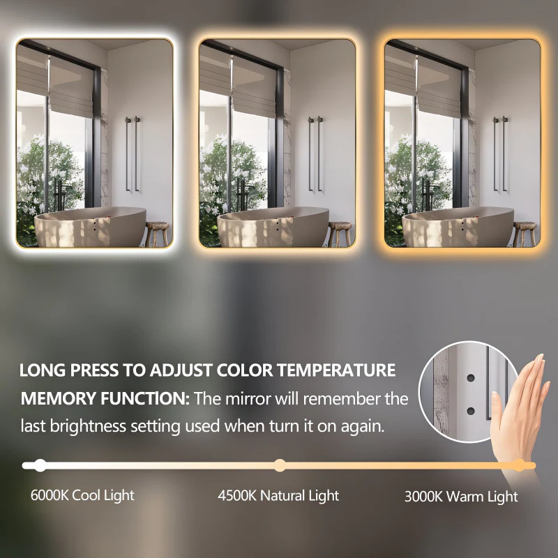 Curva Rectangle Brushed Gold 700 x 900 Touchless LED Mirror - Three Light Temperatures - Image 7