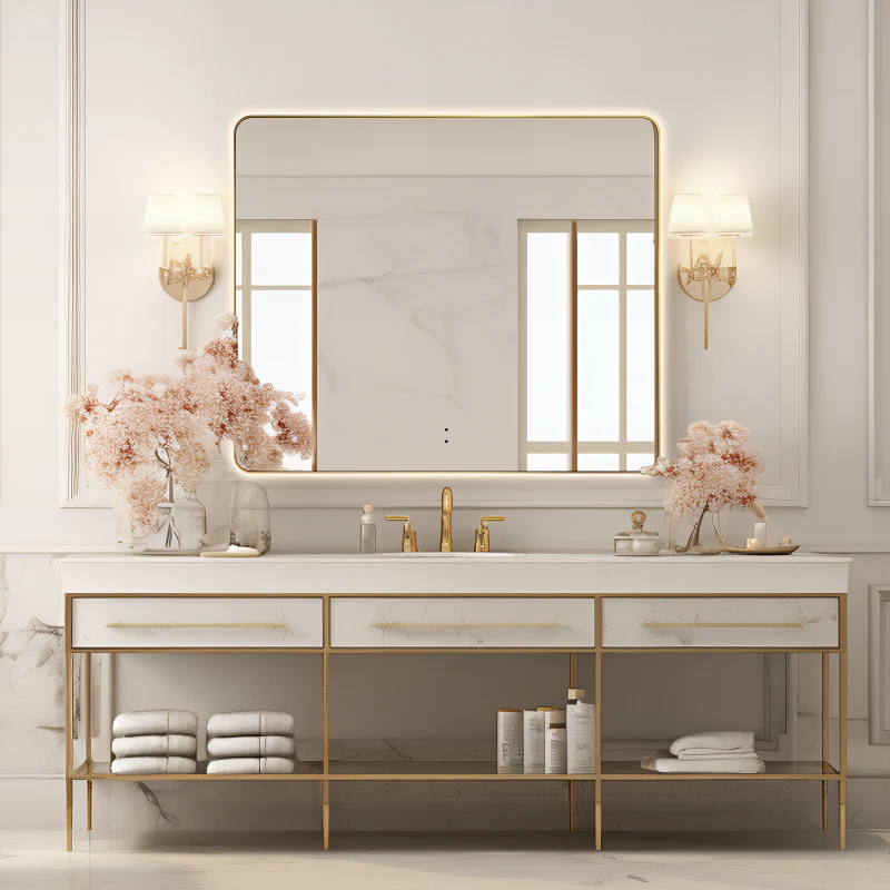 Curva Rectangle Brushed Gold 900 x 750 Touchless LED Mirror - Three Light Temperatures - Image 2