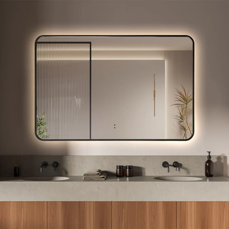 Curva Rectangle Matte Black 1200 x 800 Touchless LED Mirror - Three Light Temperatures