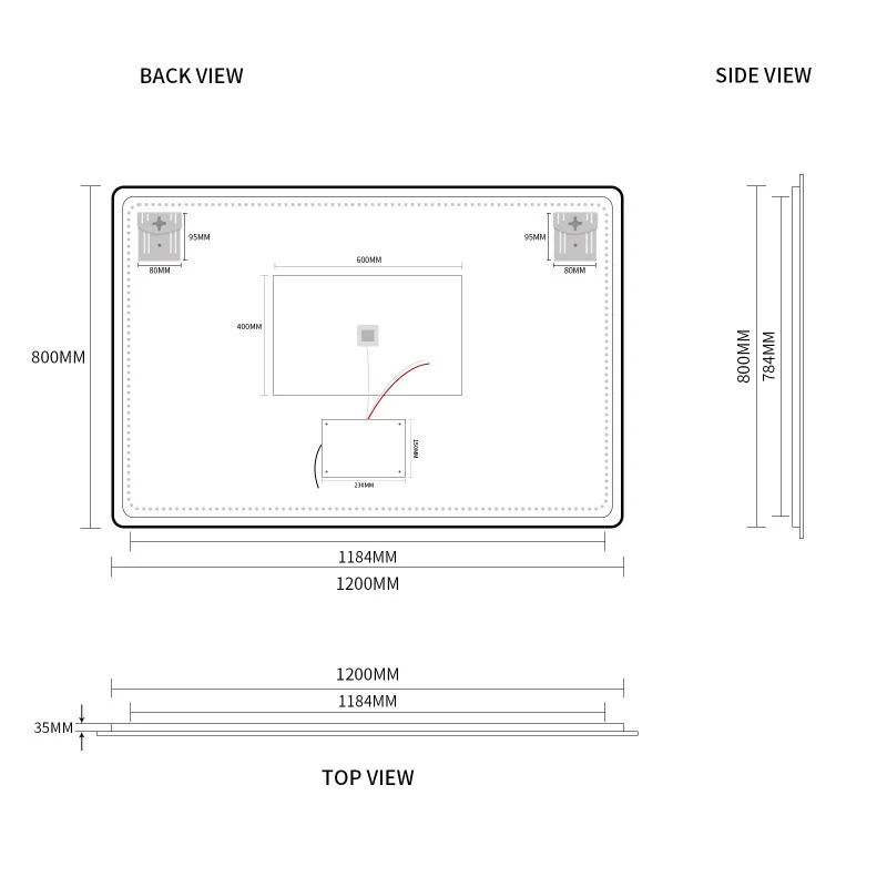 Curva Rectangle Matte Black 1200 x 800 Touchless LED Mirror - Three Light Temperatures - Image 4