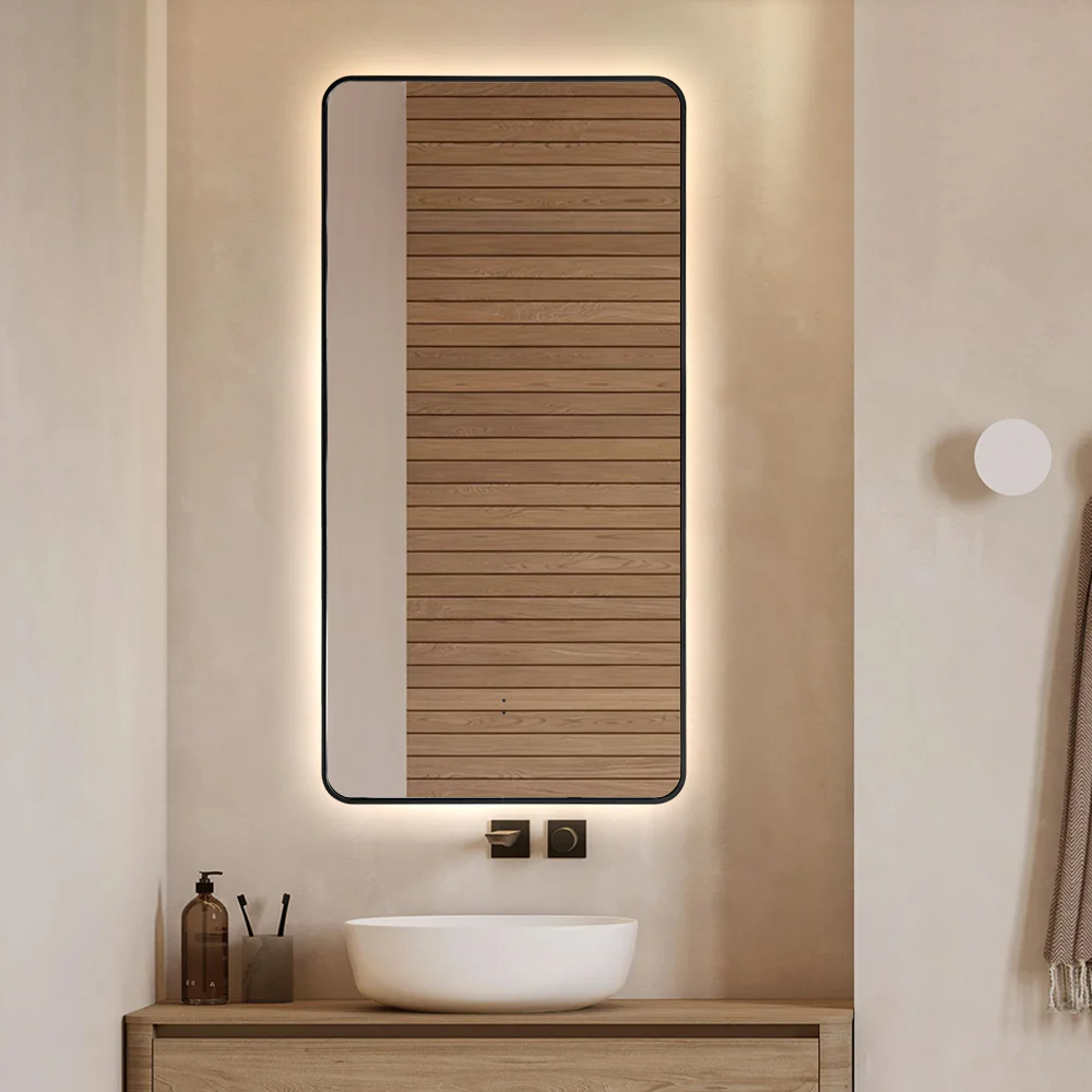 Curva Rectangle Matte Black 450 x 900 Touchless LED Mirror - Three Light Temperatures
