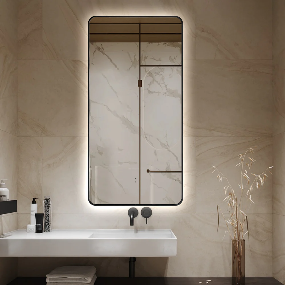 Curva Rectangle Matte Black 450 x 900 Touchless LED Mirror - Three Light Temperatures - Image 2