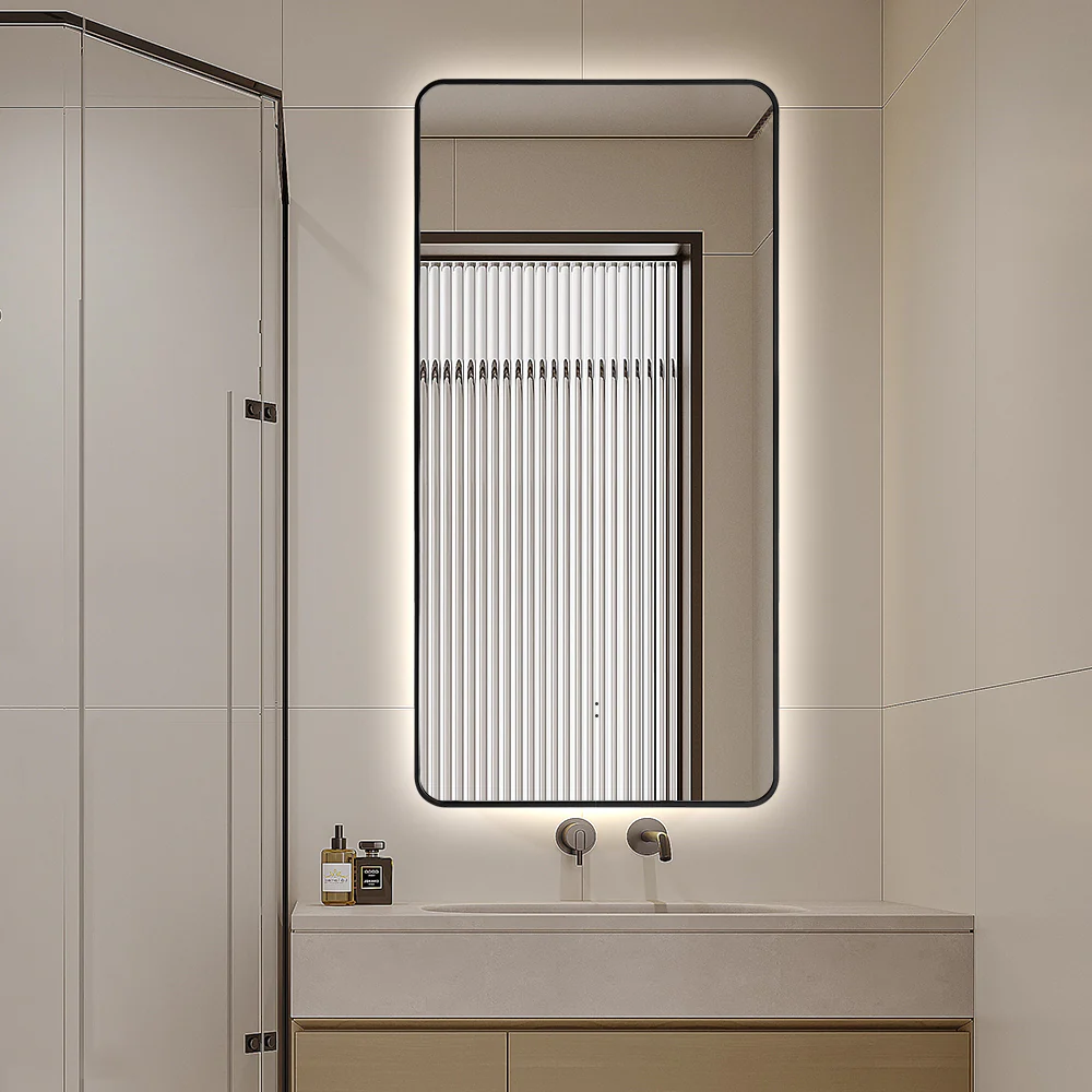 Curva Rectangle Matte Black 450 x 900 Touchless LED Mirror - Three Light Temperatures - Image 3