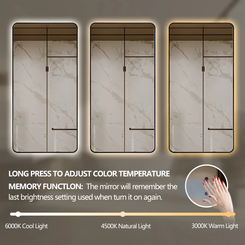 Curva Rectangle Matte Black 450 x 900 Touchless LED Mirror - Three Light Temperatures - Image 4
