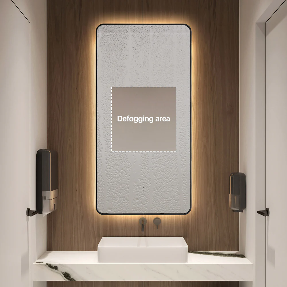 Curva Rectangle Matte Black 450 x 900 Touchless LED Mirror - Three Light Temperatures - Image 6