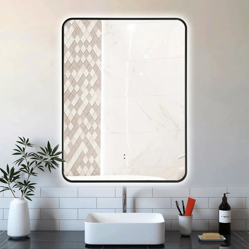 Curva Rectangle Matte Black 600 x 800 Touchless LED Mirror - Three Light Temperatures - Image 2