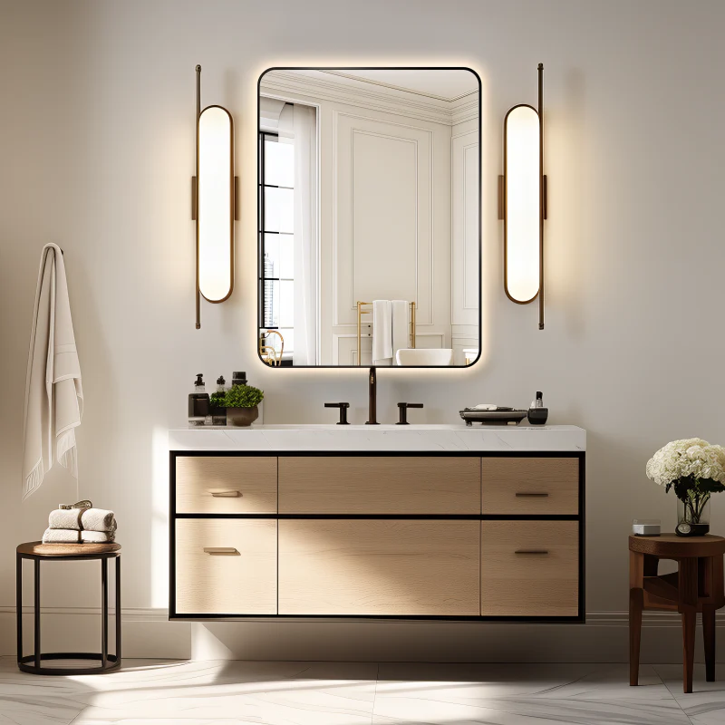 Curva Rectangle Matte Black 600 x 800 Touchless LED Mirror - Three Light Temperatures - Image 3