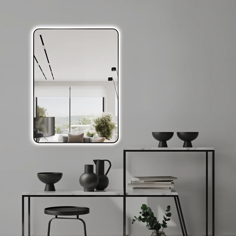 Curva Rectangle Matte Black 600 x 800 Touchless LED Mirror - Three Light Temperatures - Image 4