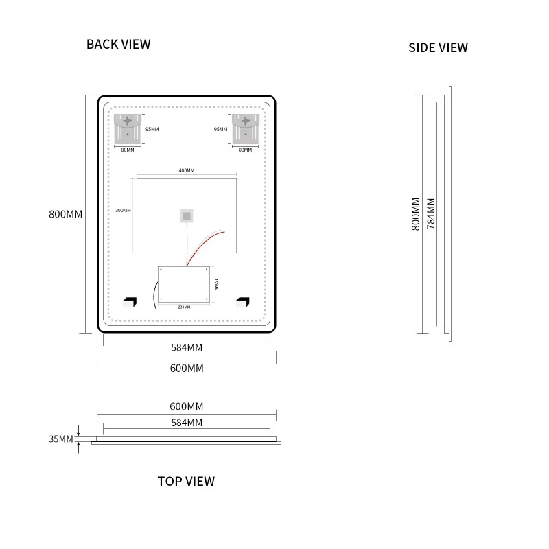 Curva Rectangle Matte Black 600 x 800 Touchless LED Mirror - Three Light Temperatures - Image 5