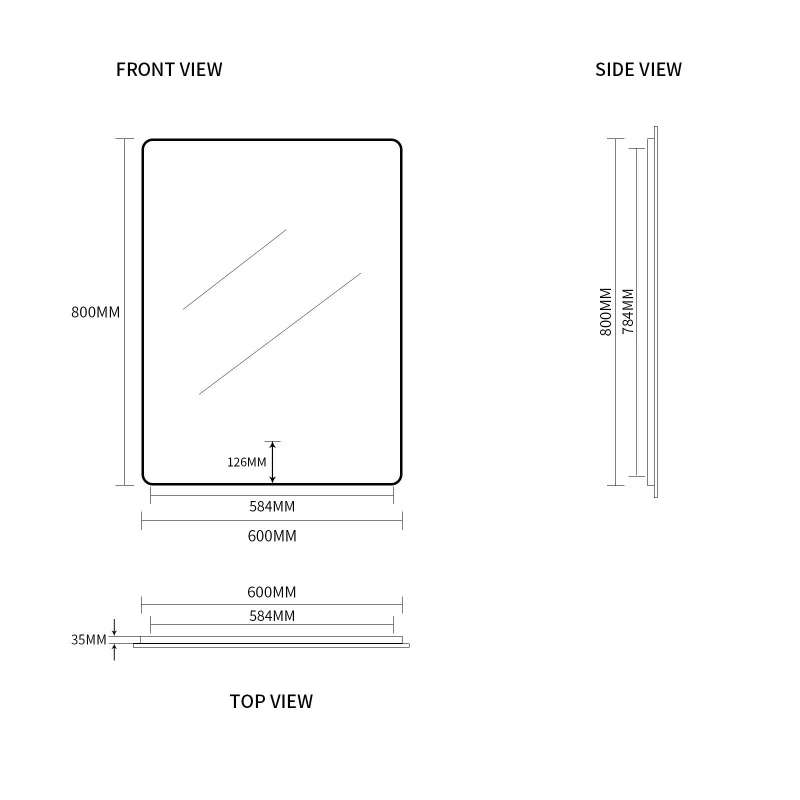 Curva Rectangle Matte Black 600 x 800 Touchless LED Mirror - Three Light Temperatures - Image 7