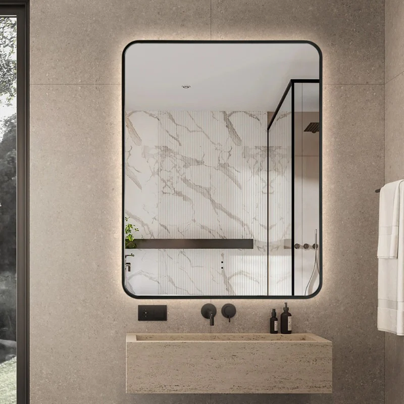 Curva Rectangle Matte Black 700 x 900 Touchless LED Mirror - Three Light Temperatures
