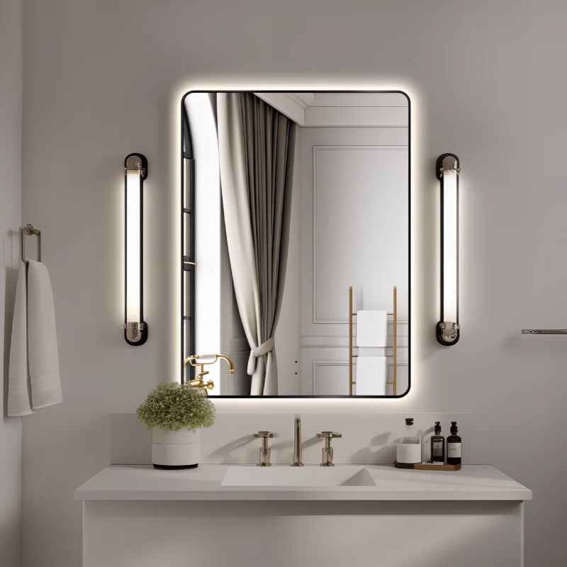 Curva Rectangle Matte Black 700 x 900 Touchless LED Mirror - Three Light Temperatures - Image 2