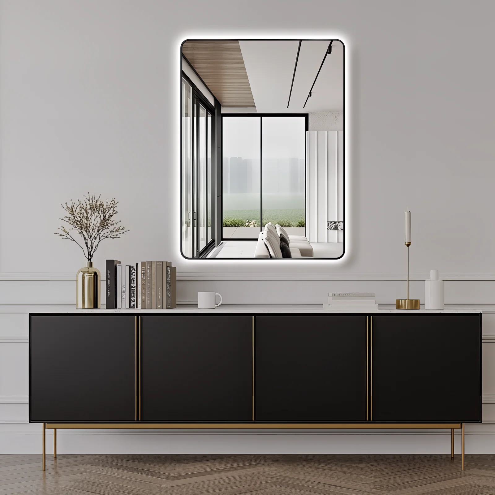 Curva Rectangle Matte Black 700 x 900 Touchless LED Mirror - Three Light Temperatures - Image 4