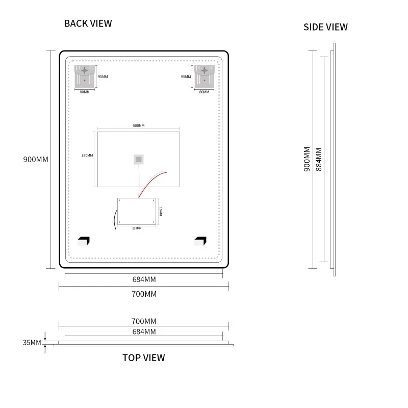 Curva Rectangle Matte Black 700 x 900 Touchless LED Mirror - Three Light Temperatures - Image 5