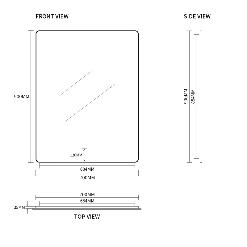 Curva Rectangle Matte Black 700 x 900 Touchless LED Mirror - Three Light Temperatures - Image 6
