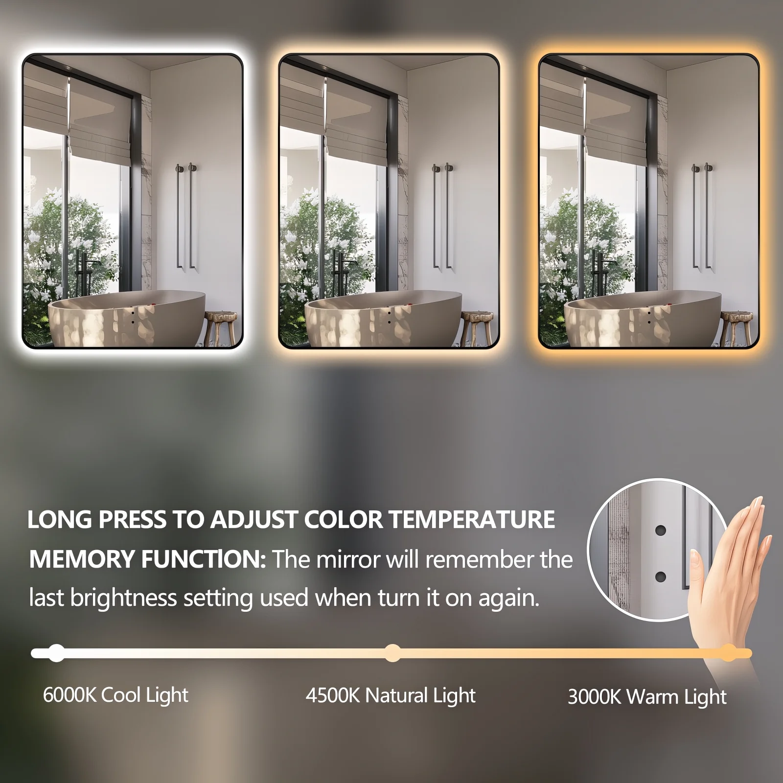 Curva Rectangle Matte Black 700 x 900 Touchless LED Mirror - Three Light Temperatures - Image 7