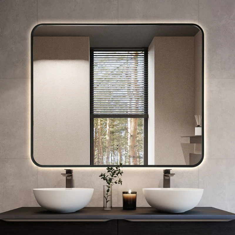 Curva Rectangle Matte Black 900 x 750 Touchless LED Mirror - Three Light Temperatures