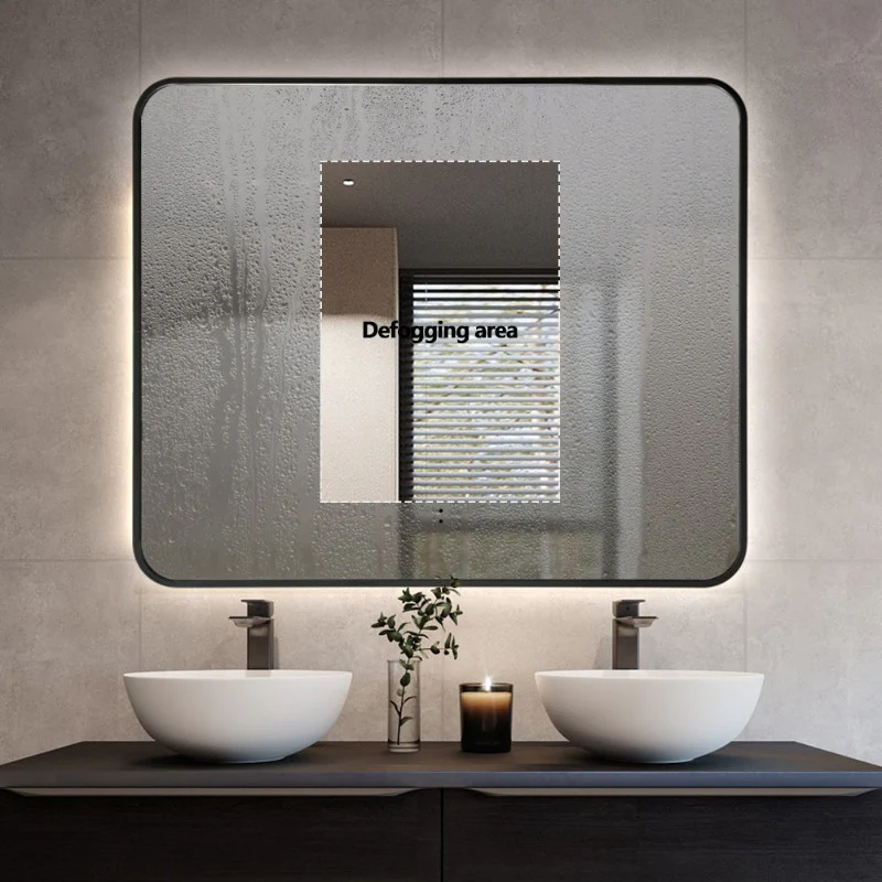 Curva Rectangle Matte Black 900 x 750 Touchless LED Mirror - Three Light Temperatures - Image 3