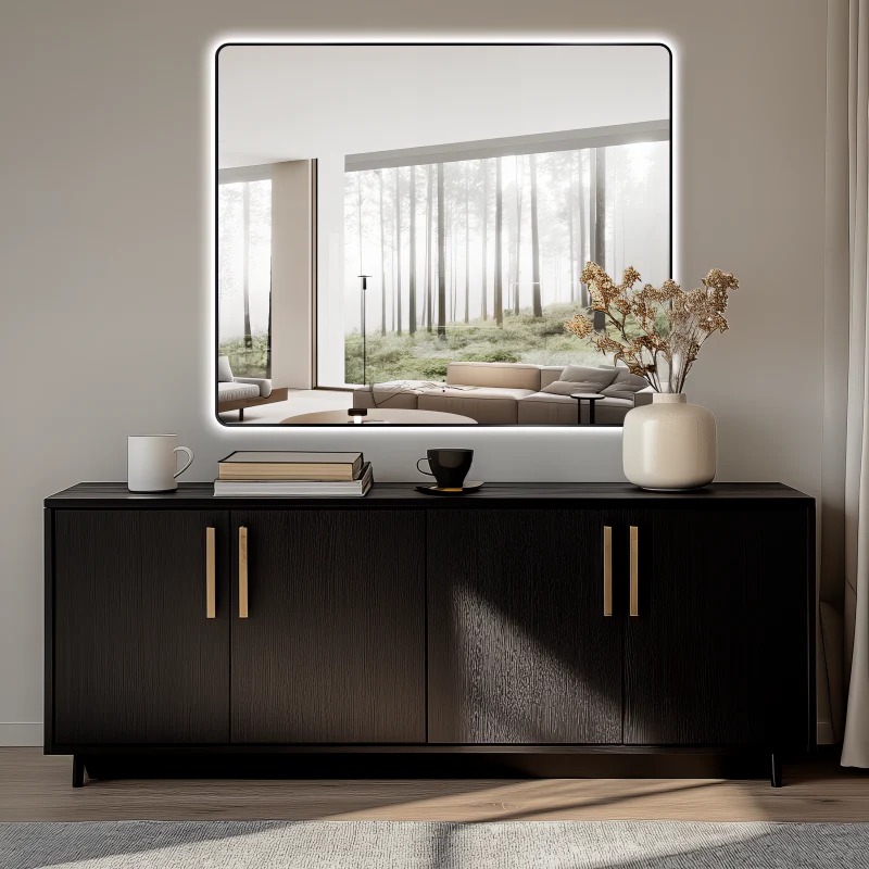 Curva Rectangle Matte Black 900 x 750 Touchless LED Mirror - Three Light Temperatures - Image 4