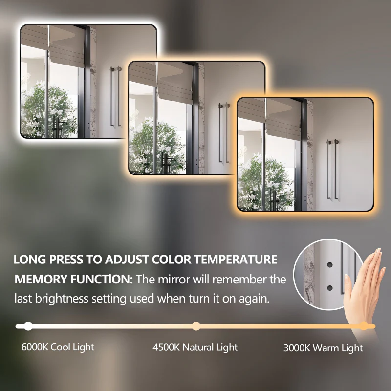 Curva Rectangle Matte Black 900 x 750 Touchless LED Mirror - Three Light Temperatures - Image 6