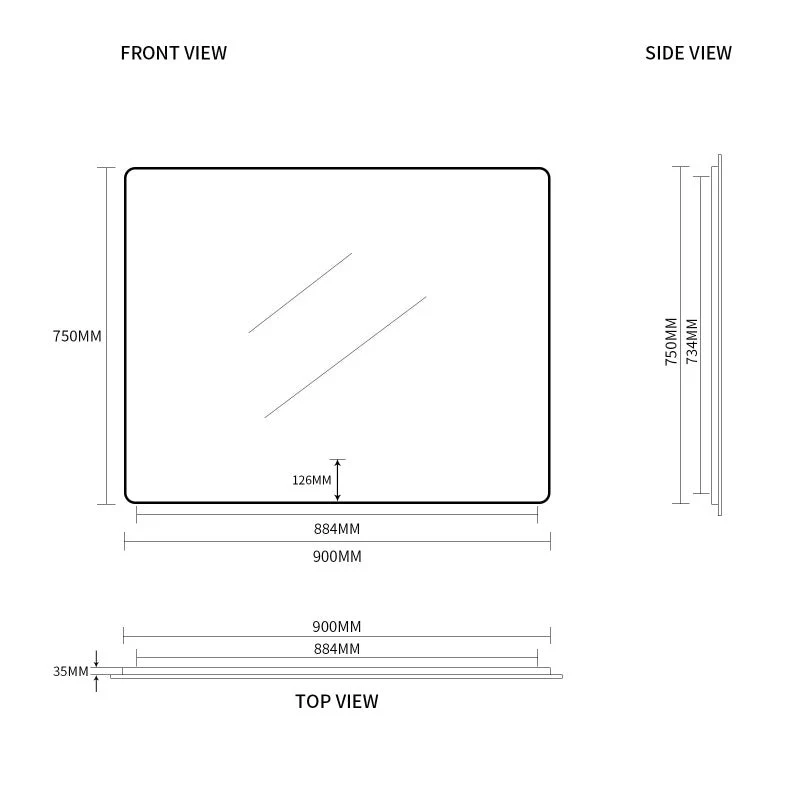 Curva Rectangle Matte Black 900 x 750 Touchless LED Mirror - Three Light Temperatures - Image 8
