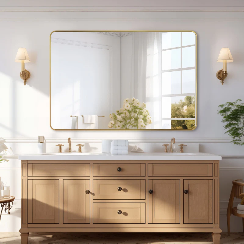 Curva Square 1200 x 800 Brushed Gold Framed Mirror