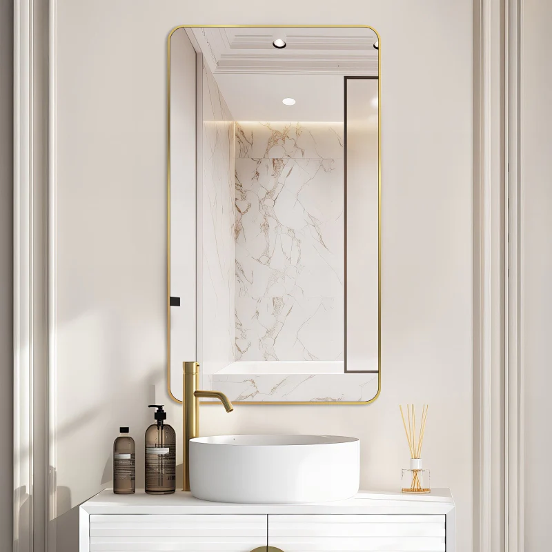 Curva Square 500 x 900 Brushed Gold Framed Mirror
