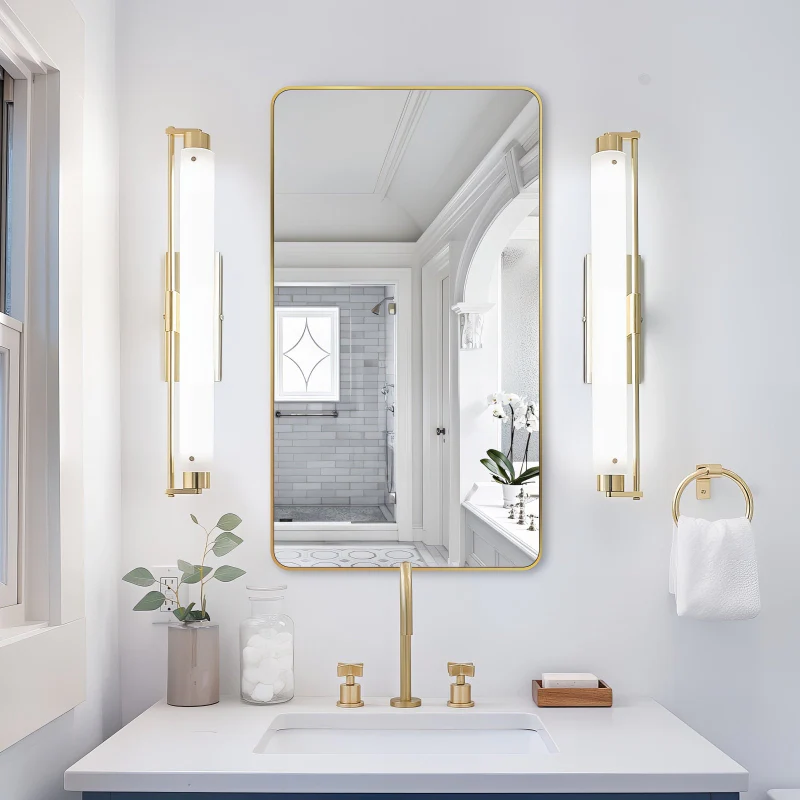 Curva Square 500 x 900 Brushed Gold Framed Mirror - Image 2