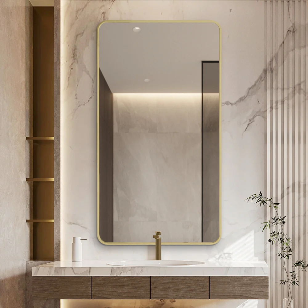 Curva Square 500 x 900 Brushed Gold Framed Mirror - Image 3