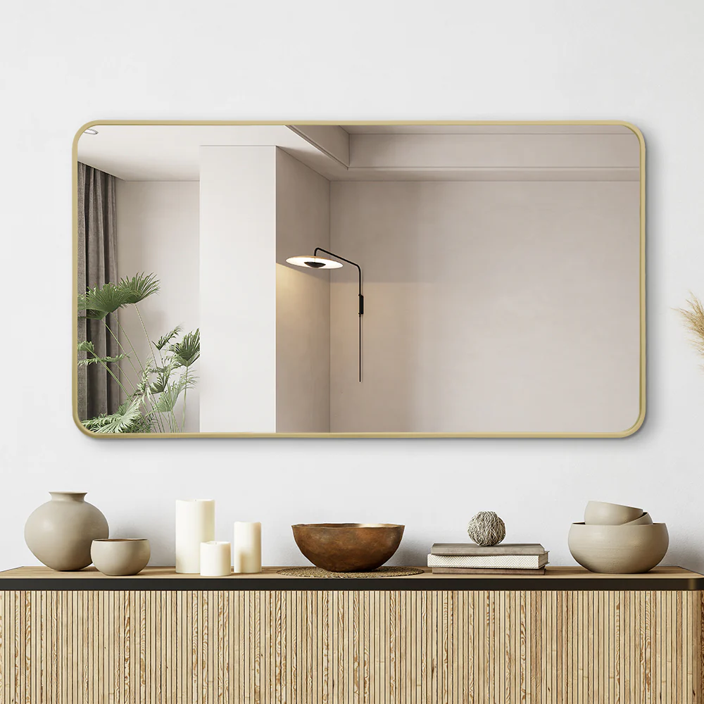 Curva Square 500 x 900 Brushed Gold Framed Mirror - Image 4