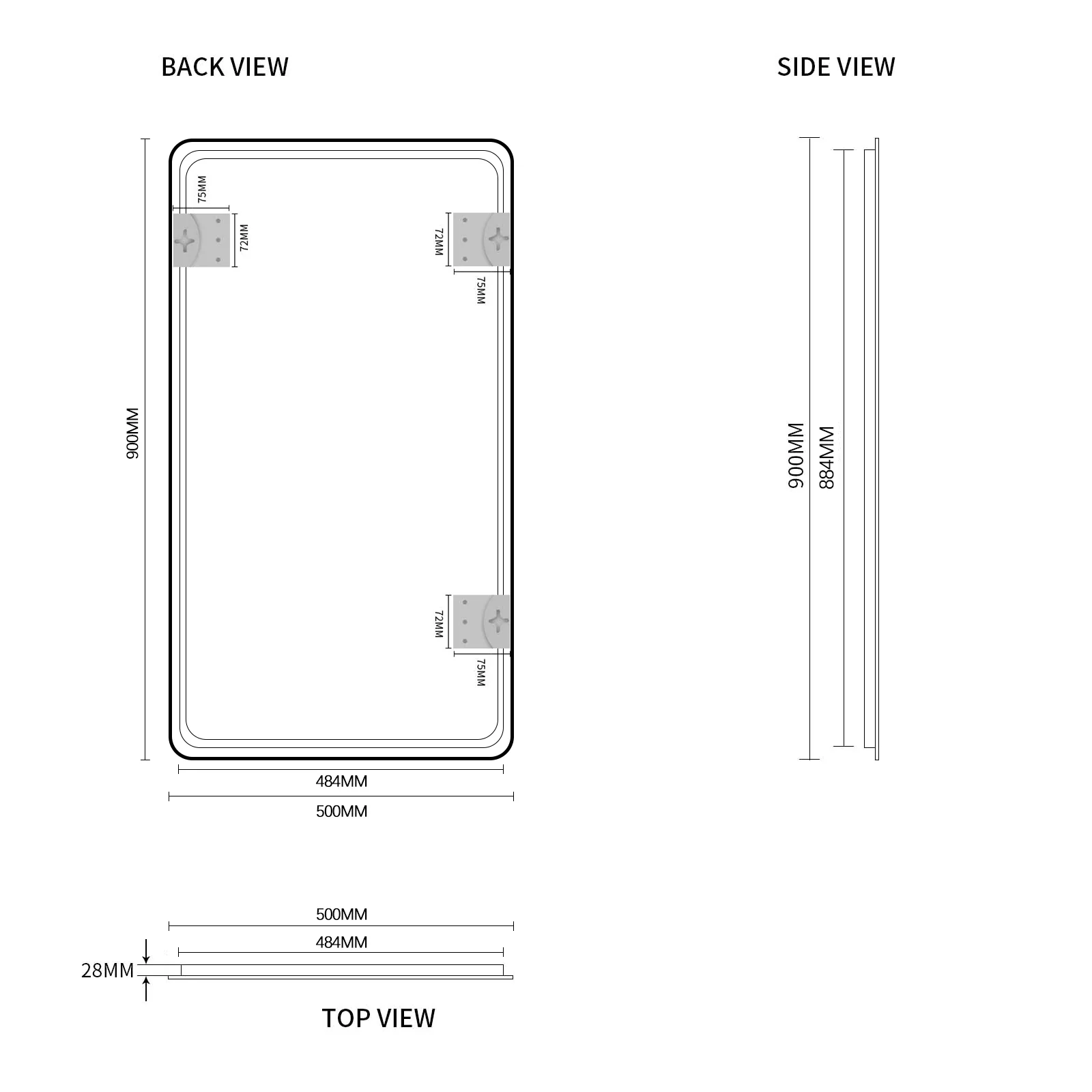 Curva Square 500 x 900 Matte Black Framed Mirror - Image 7