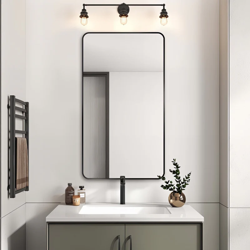 Curva Square 500 x 900 Matte Black Framed Mirror