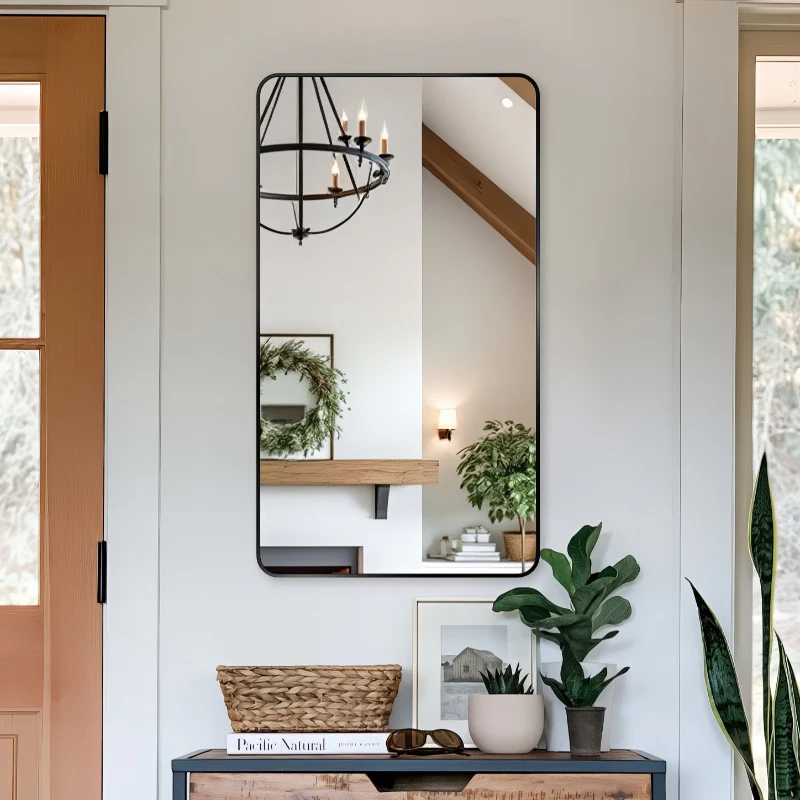Curva Square 500 x 900 Matte Black Framed Mirror - Image 2