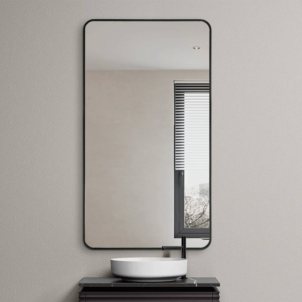 Curva Square 500 x 900 Matte Black Framed Mirror - Image 3
