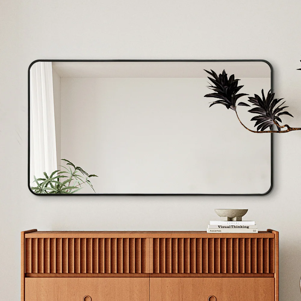 Curva Square 500 x 900 Matte Black Framed Mirror - Image 4