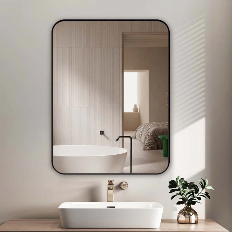 Curva Square 600 x 800 Matte Black Framed Mirror