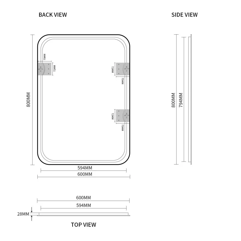 Curva Square 600 x 800 Matte Black Framed Mirror - Image 6