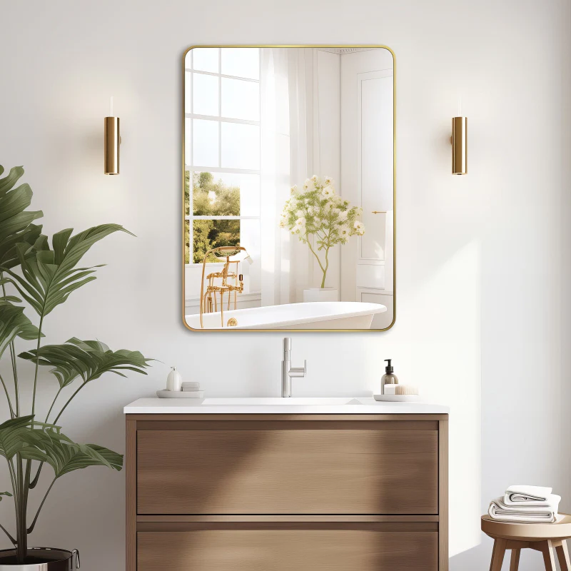 Curva Square 700 x 900 Brushed Gold Framed Mirror