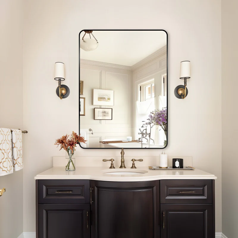 Curva Square 700 x 900 Matte Black Framed Mirror