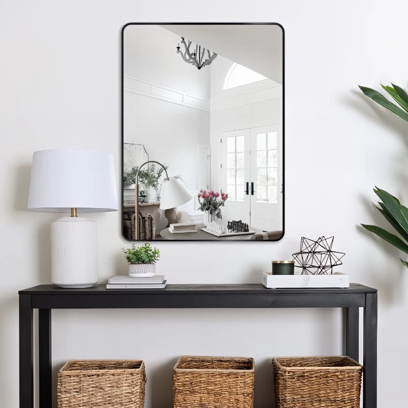 Curva Square 700 x 900 Matte Black Framed Mirror - Image 2